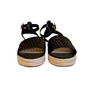 Vince Camuto Kovya Espadrille Strappy Black Leather Sandals Women's Size 10 M